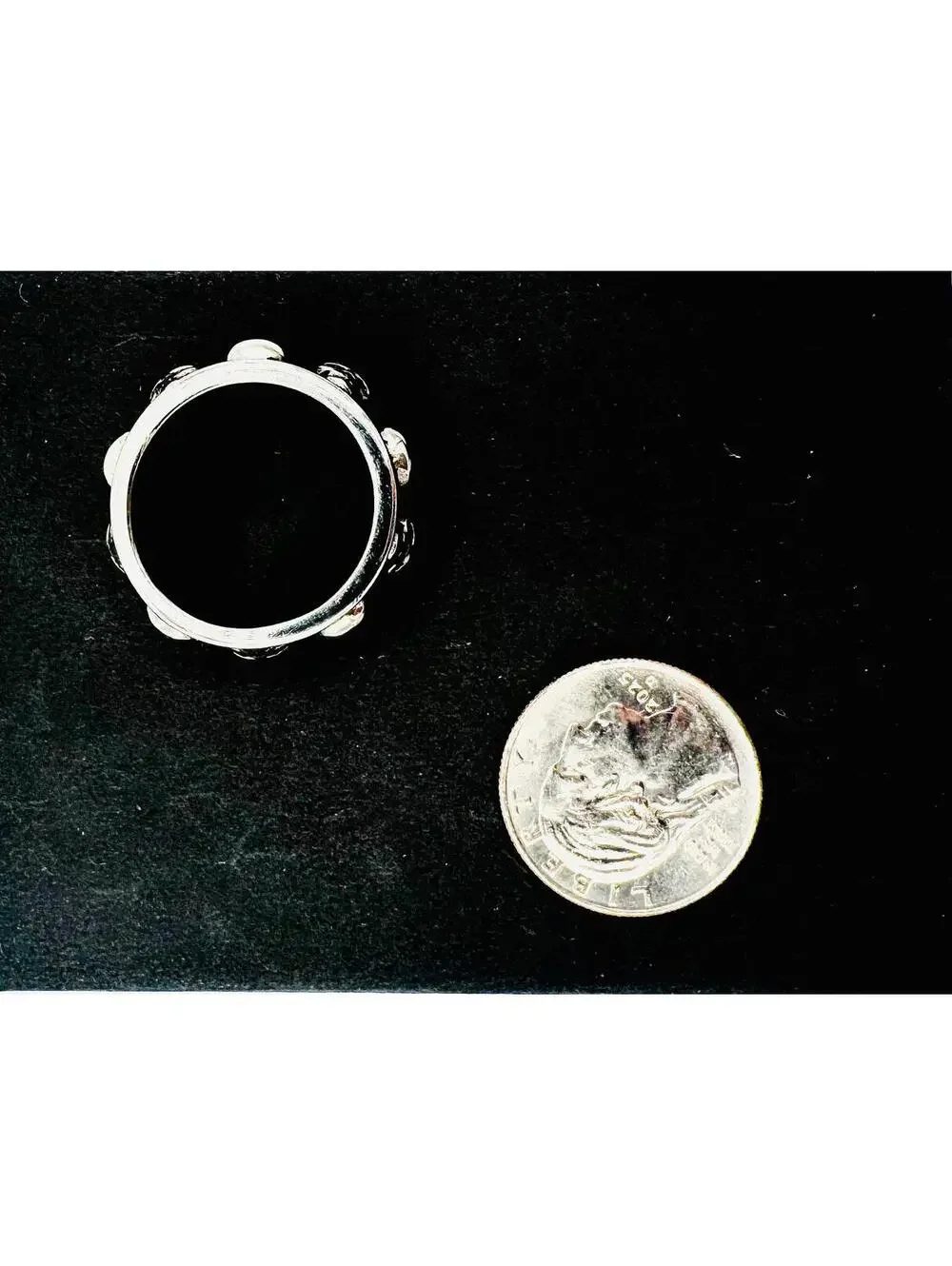 Men's stainless steel with black enamel chunky skull head band ring